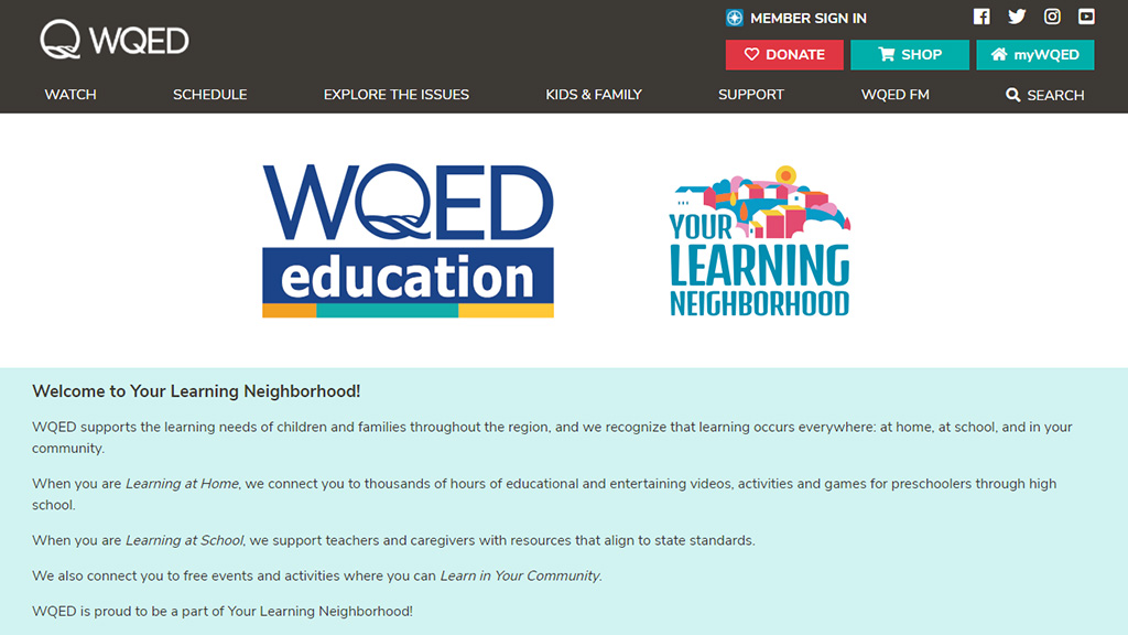 WQED Learning at Home page